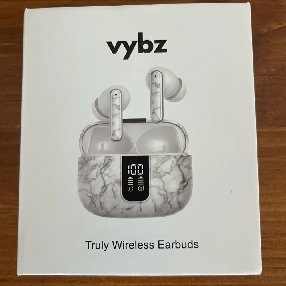 Vybz Wireless Earbuds - White Marble